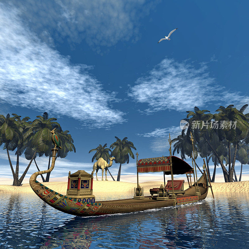 埃及神圣的王座驳船- 3D渲染